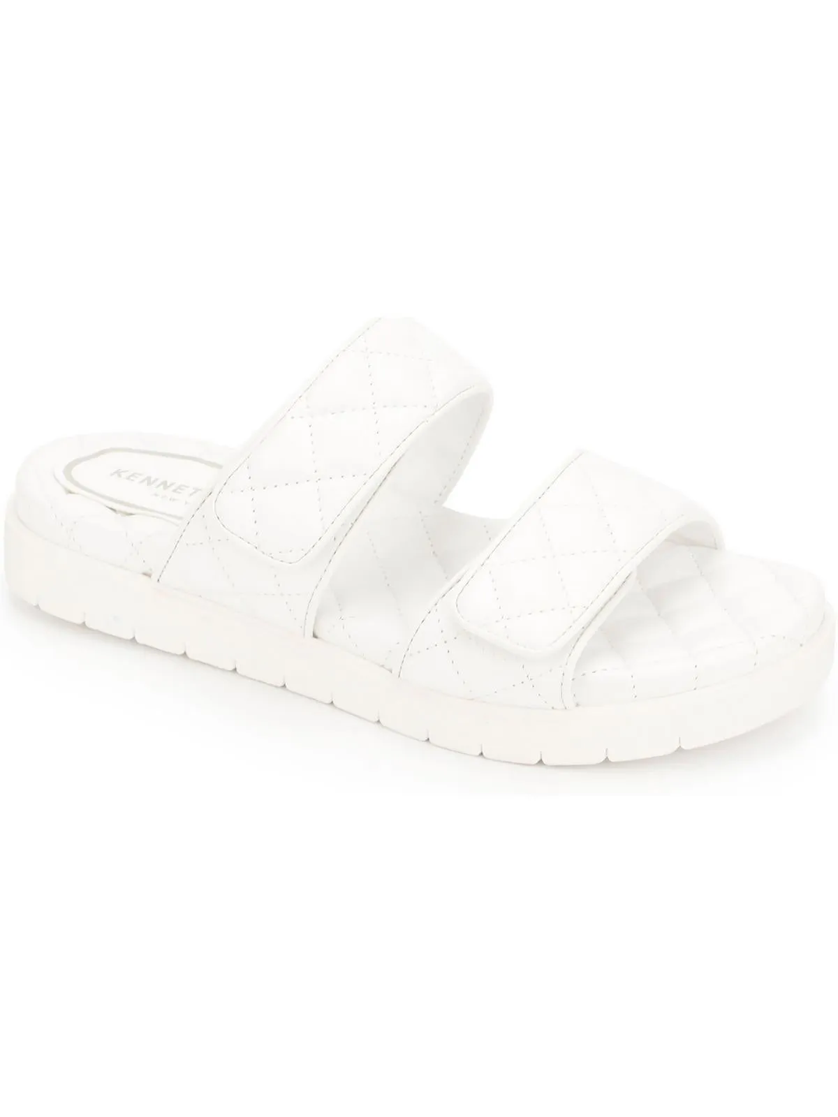Reeves Quilted 2 Band Womens Velcro Slip On Slide Sandals