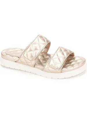 Reeves Quilted 2 Band Womens Velcro Slip On Slide Sandals