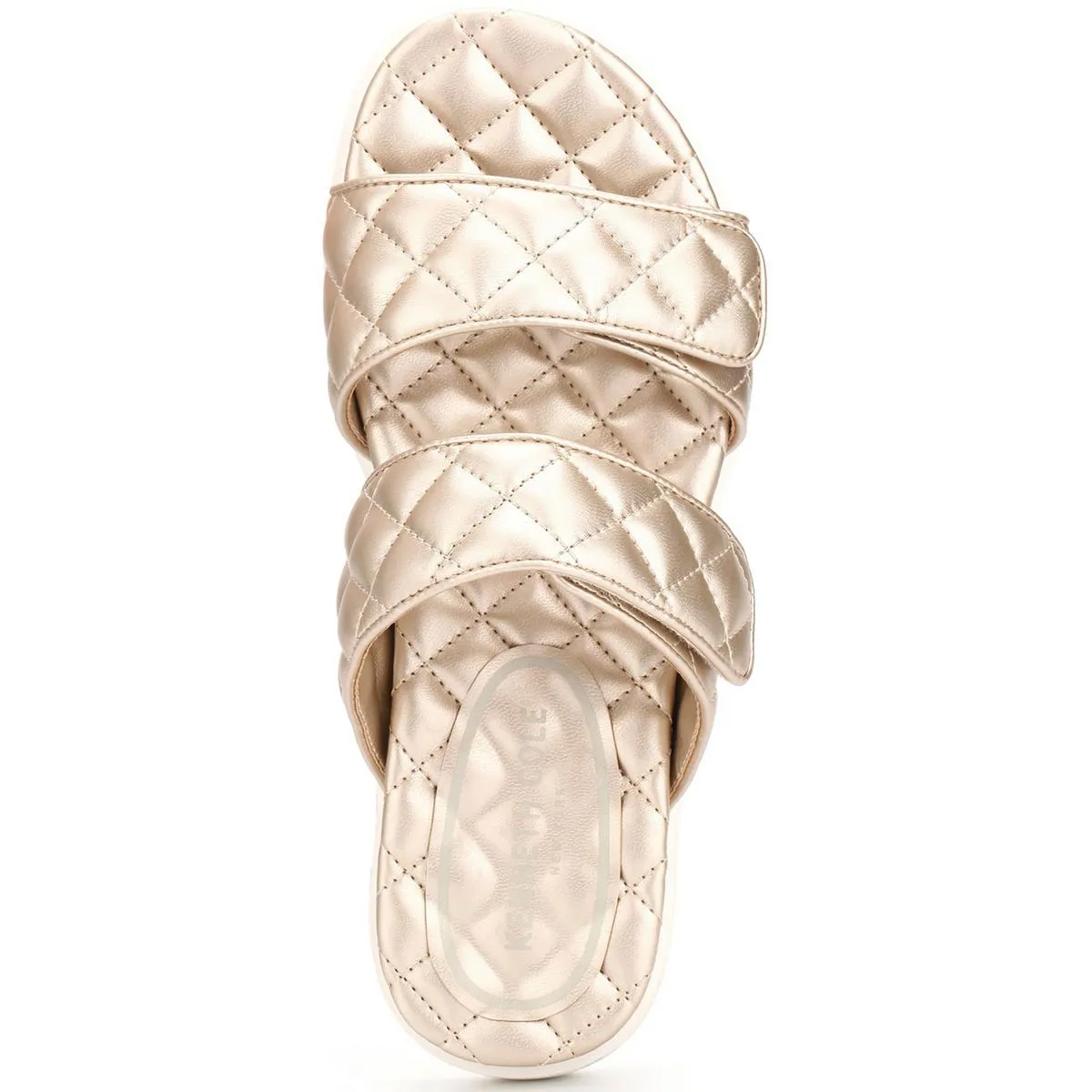 Reeves Quilted 2 Band Womens Velcro Slip On Slide Sandals