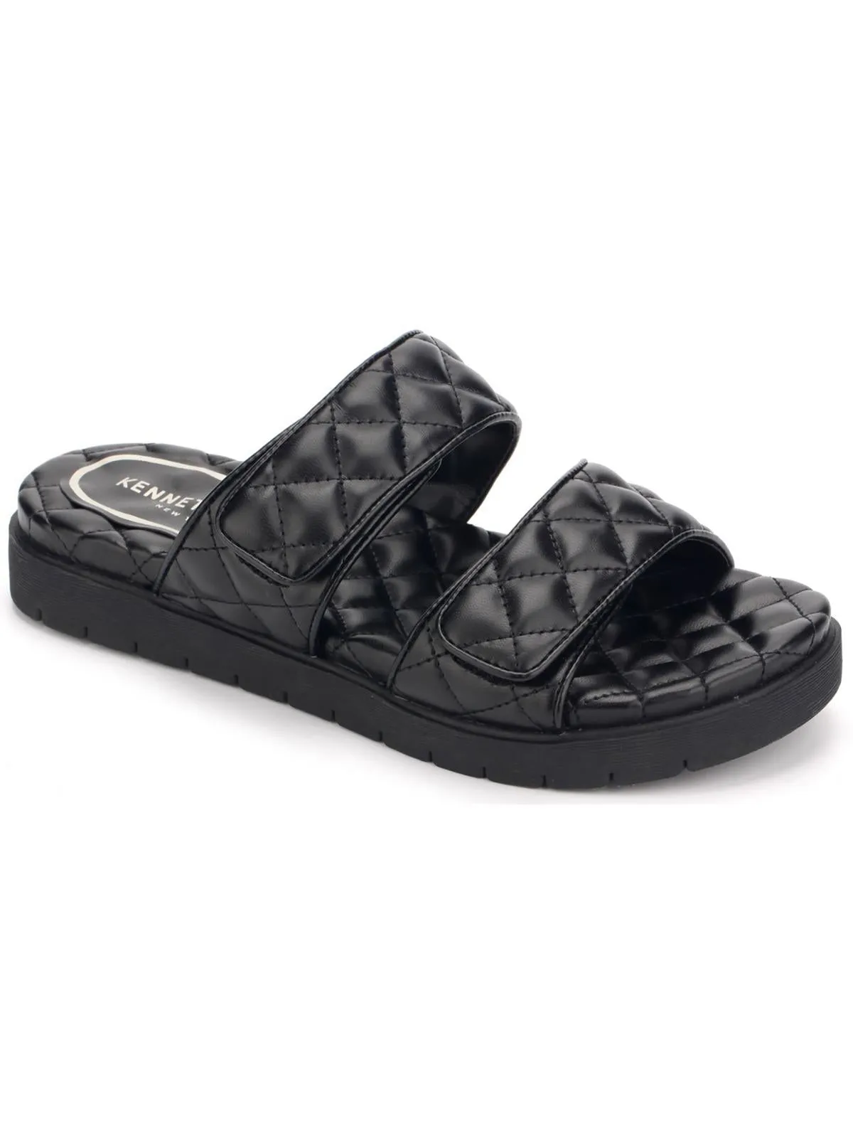 Reeves Quilted 2 Band Womens Velcro Slip On Slide Sandals