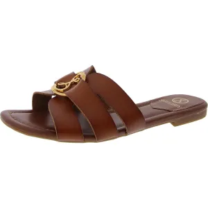 Reyes Womens Embellished Faux Leather Slide Sandals
