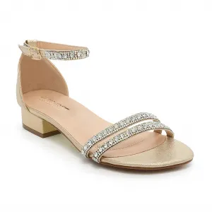 Rhinestone Ankle Strap Low Heel Sandal In Nude
