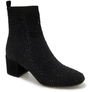 Rida Stretch Jewel Womens Rhinestone Ribbed Knit Ankle Boots