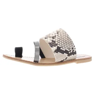 Ronny Womens Leather Snake Print Flat Sandals