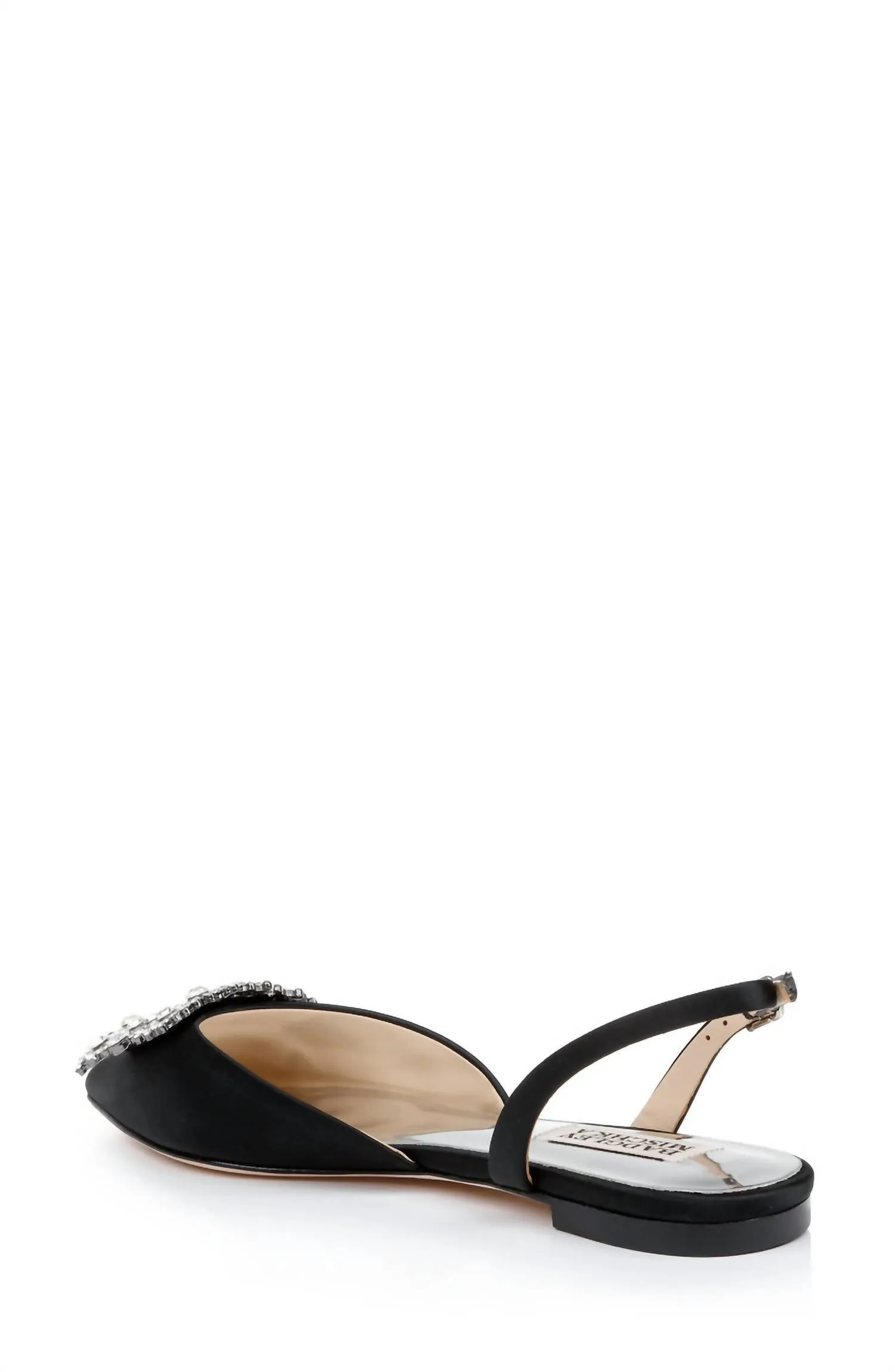 Saga Crystal Buckle Pointed Toe Flats In Black