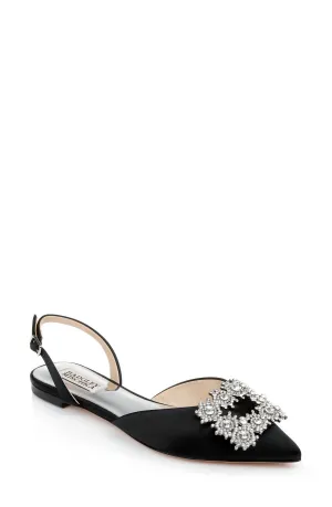 Saga Crystal Buckle Pointed Toe Flats In Black
