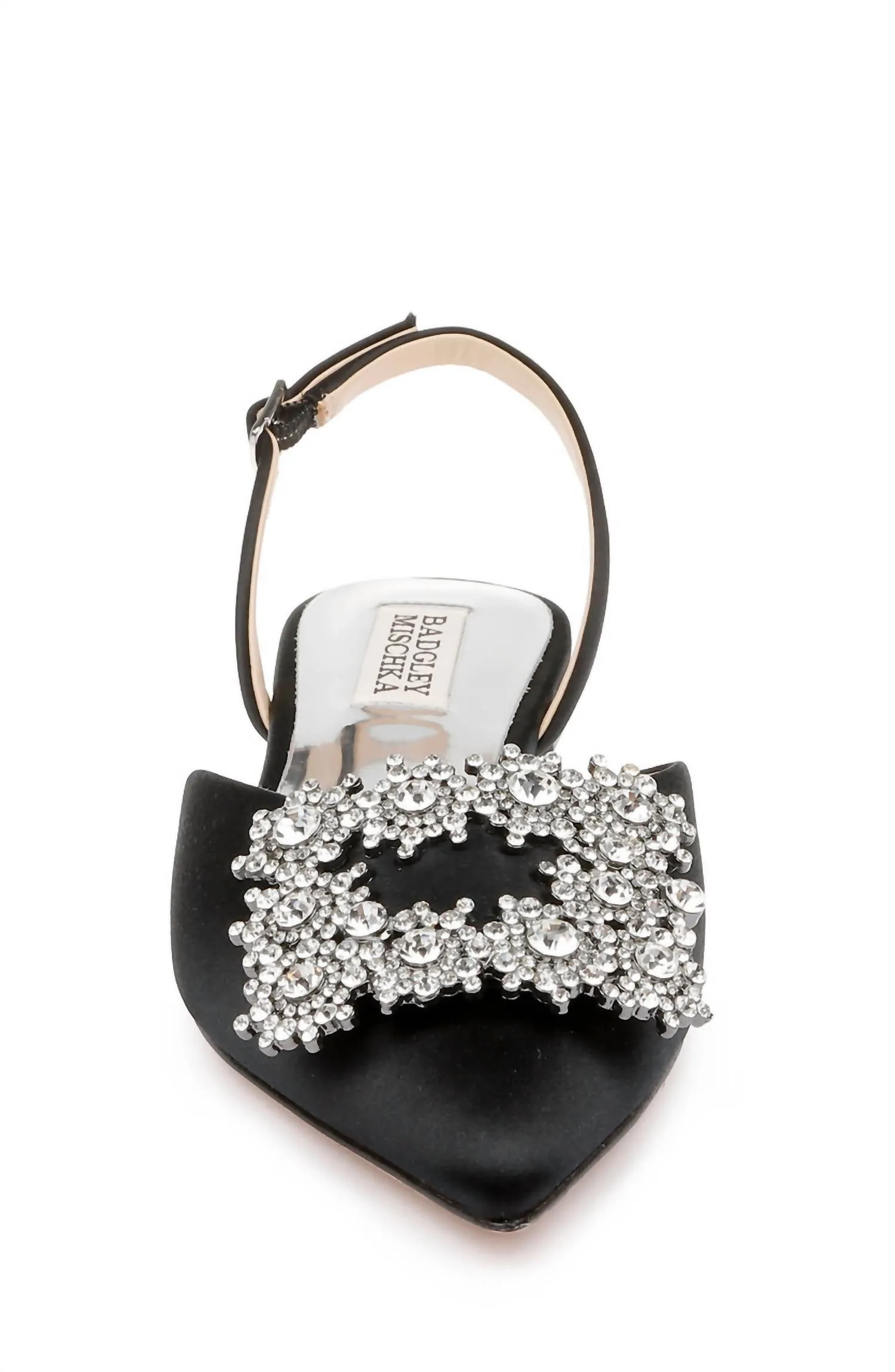 Saga Crystal Buckle Pointed Toe Flats In Black