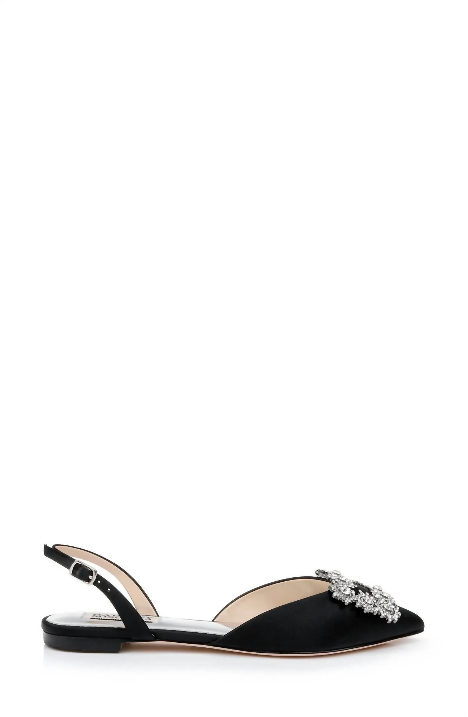 Saga Crystal Buckle Pointed Toe Flats In Black