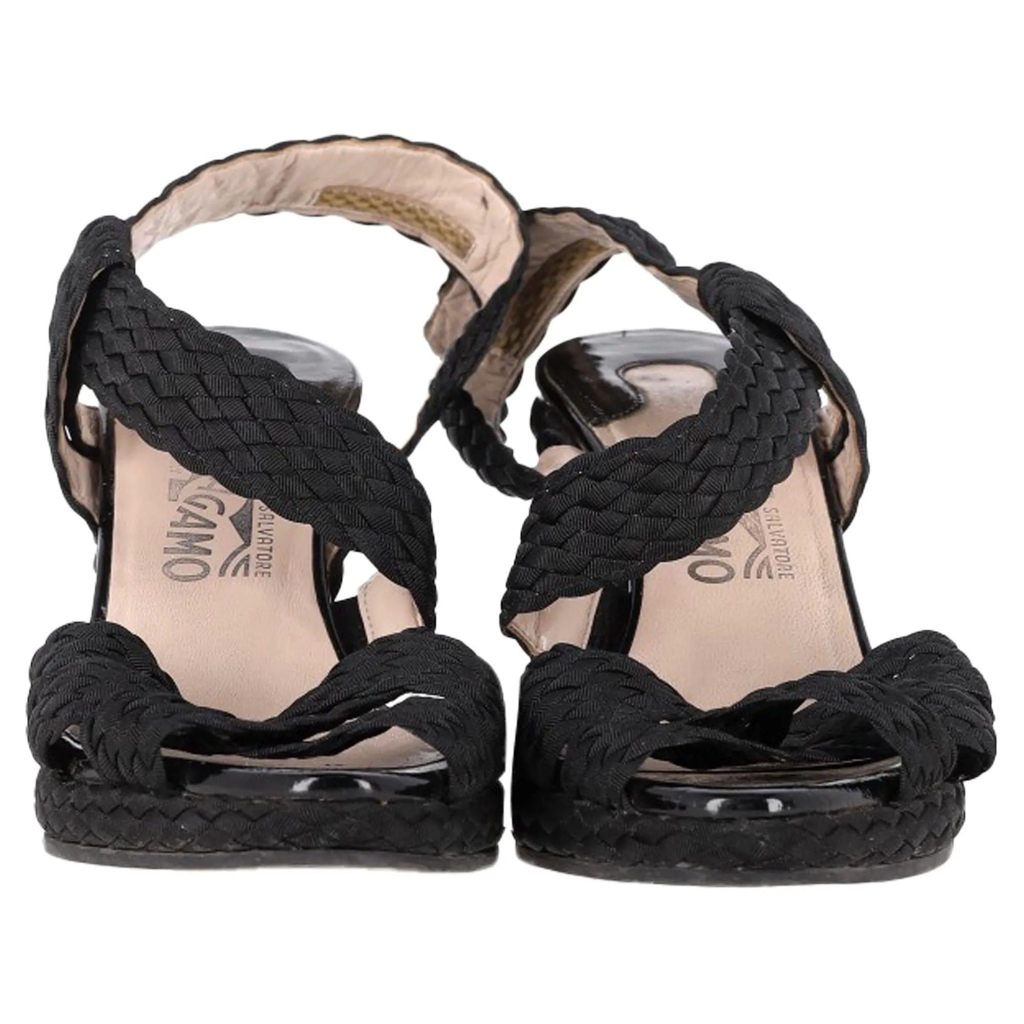 Salvatore Ferragamo Espadrille Wedge Sandals in Black Straw