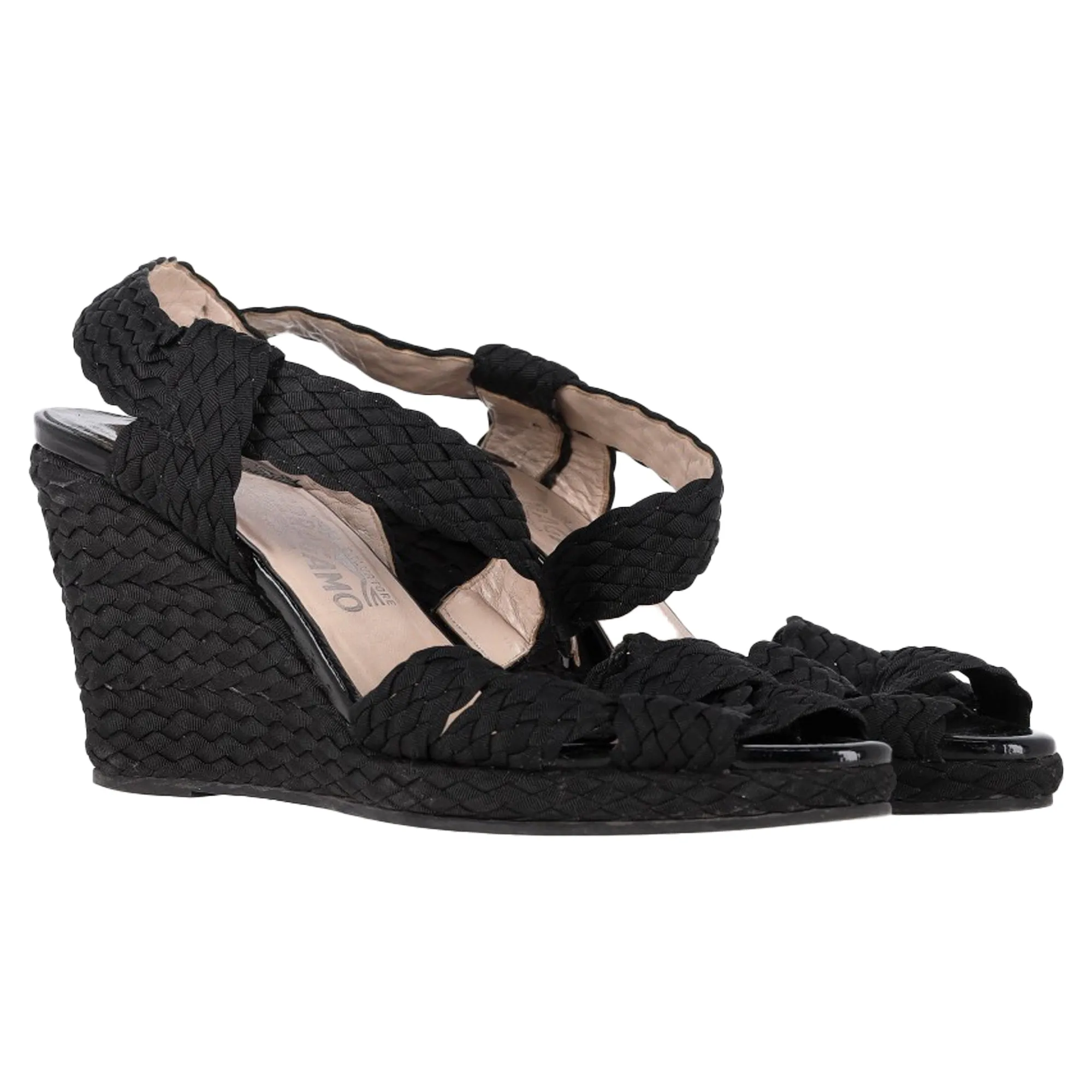Salvatore Ferragamo Espadrille Wedge Sandals in Black Straw