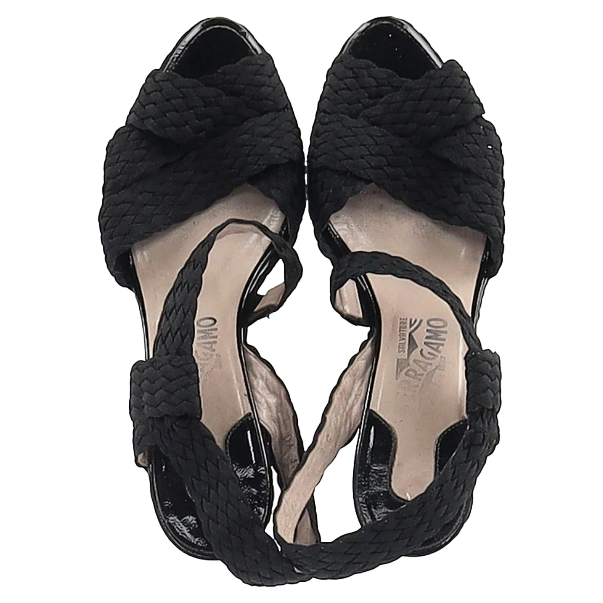 Salvatore Ferragamo Espadrille Wedge Sandals in Black Straw