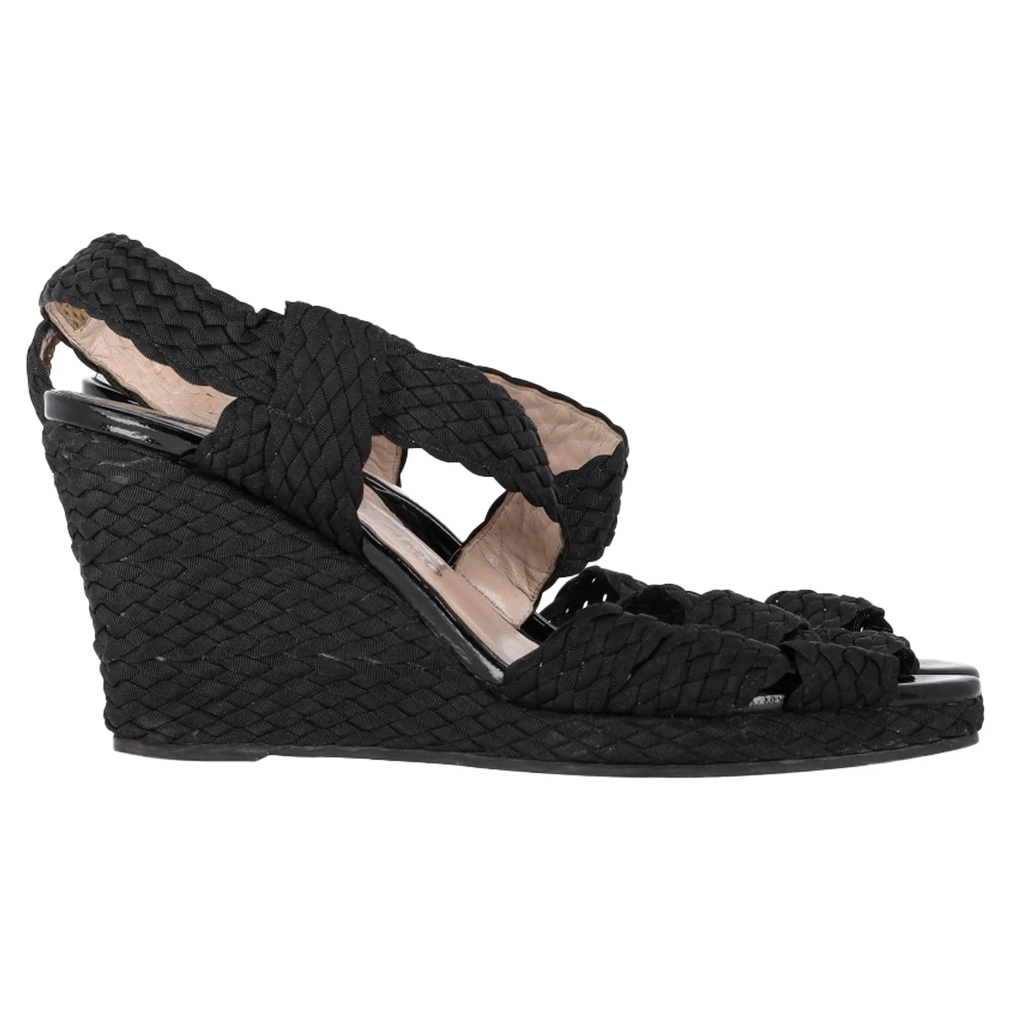 Salvatore Ferragamo Espadrille Wedge Sandals in Black Straw