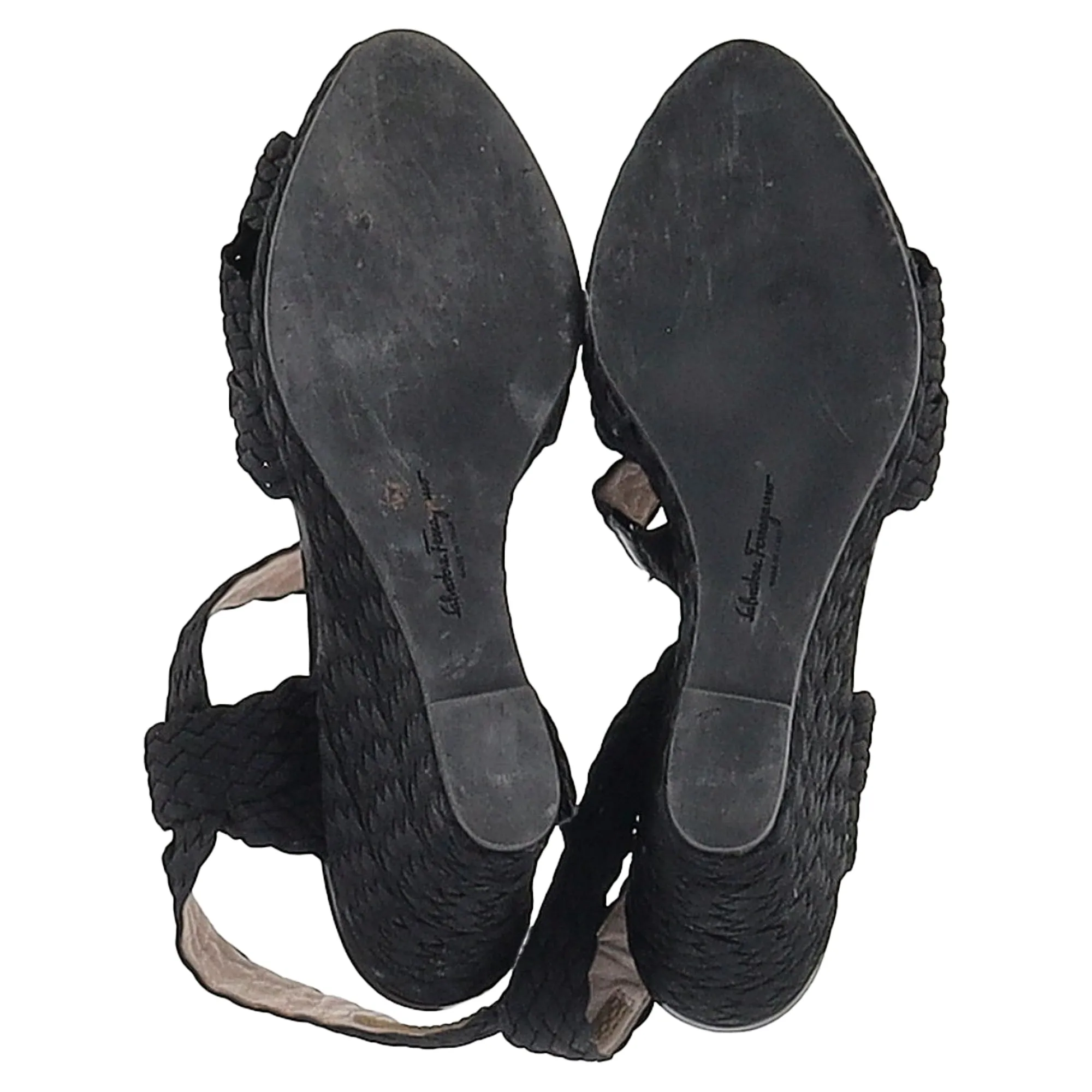 Salvatore Ferragamo Espadrille Wedge Sandals in Black Straw