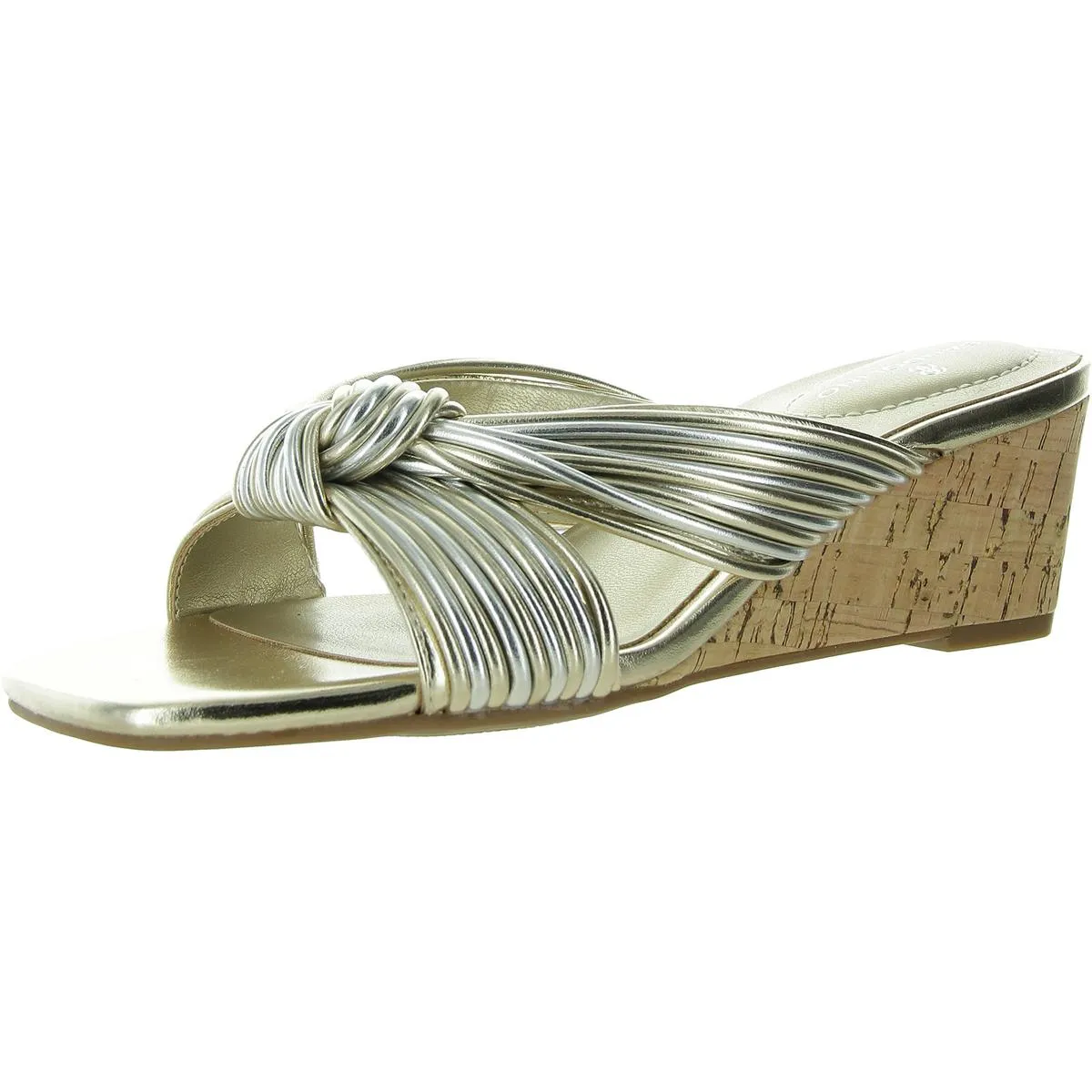 Sassier 3 Womens Cork Faux Leather Wedge Sandals