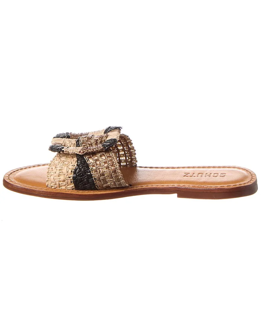 Schutz Cinna Raffia & Leather Flat