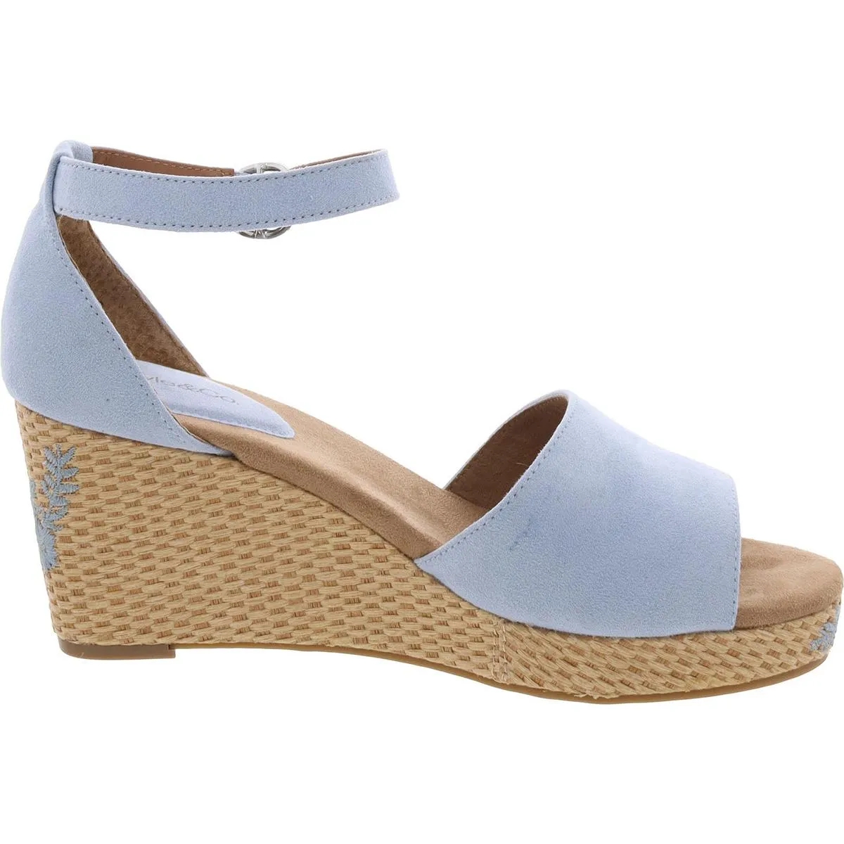 Seleeney Womens Embroidered Raffia Wedge Sandals