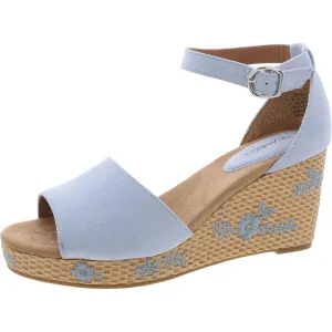 Seleeney Womens Embroidered Raffia Wedge Sandals