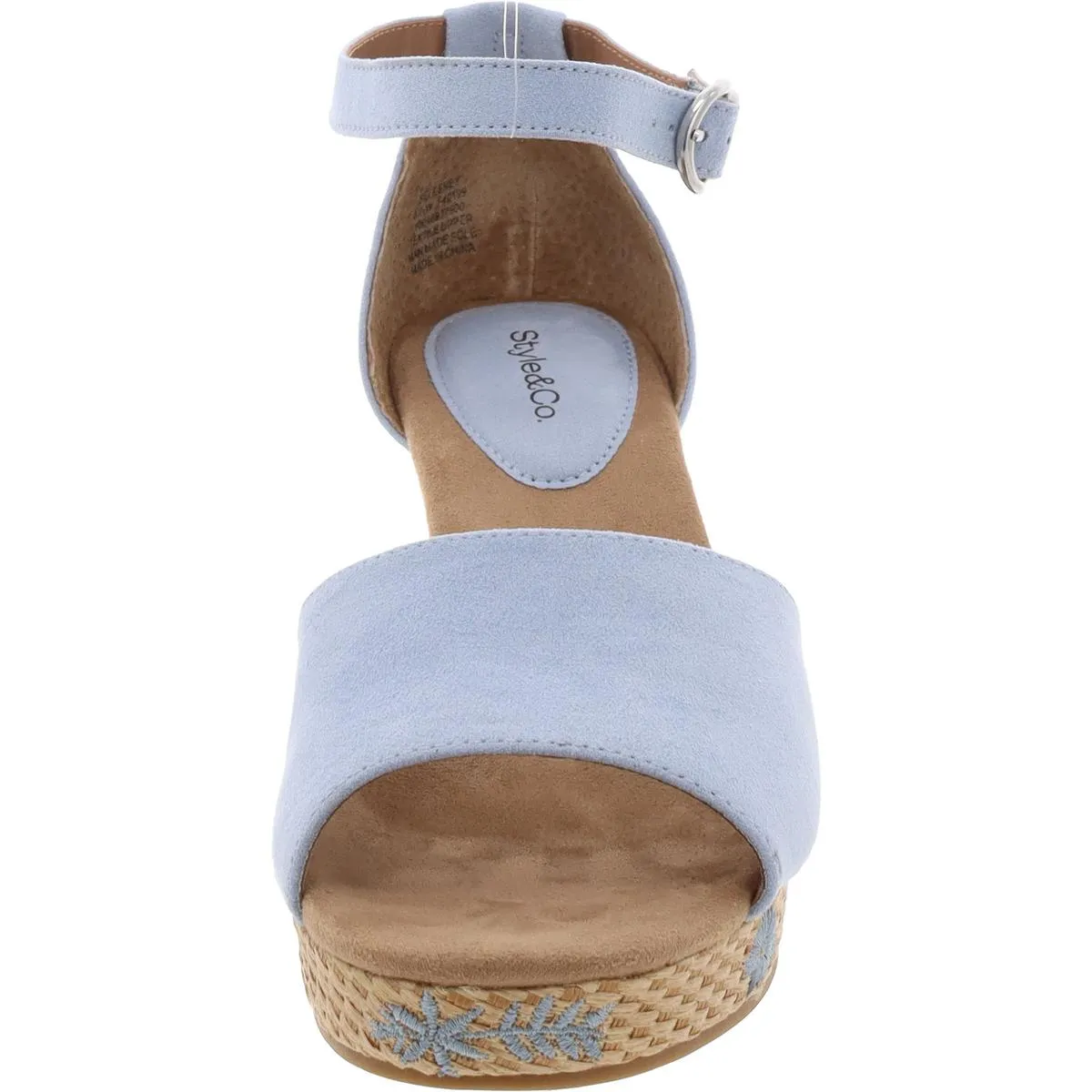 Seleeney Womens Embroidered Raffia Wedge Sandals