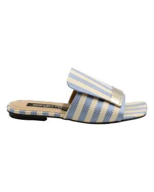Sergio Rossi Striped Flat Slides in Blue Canvas