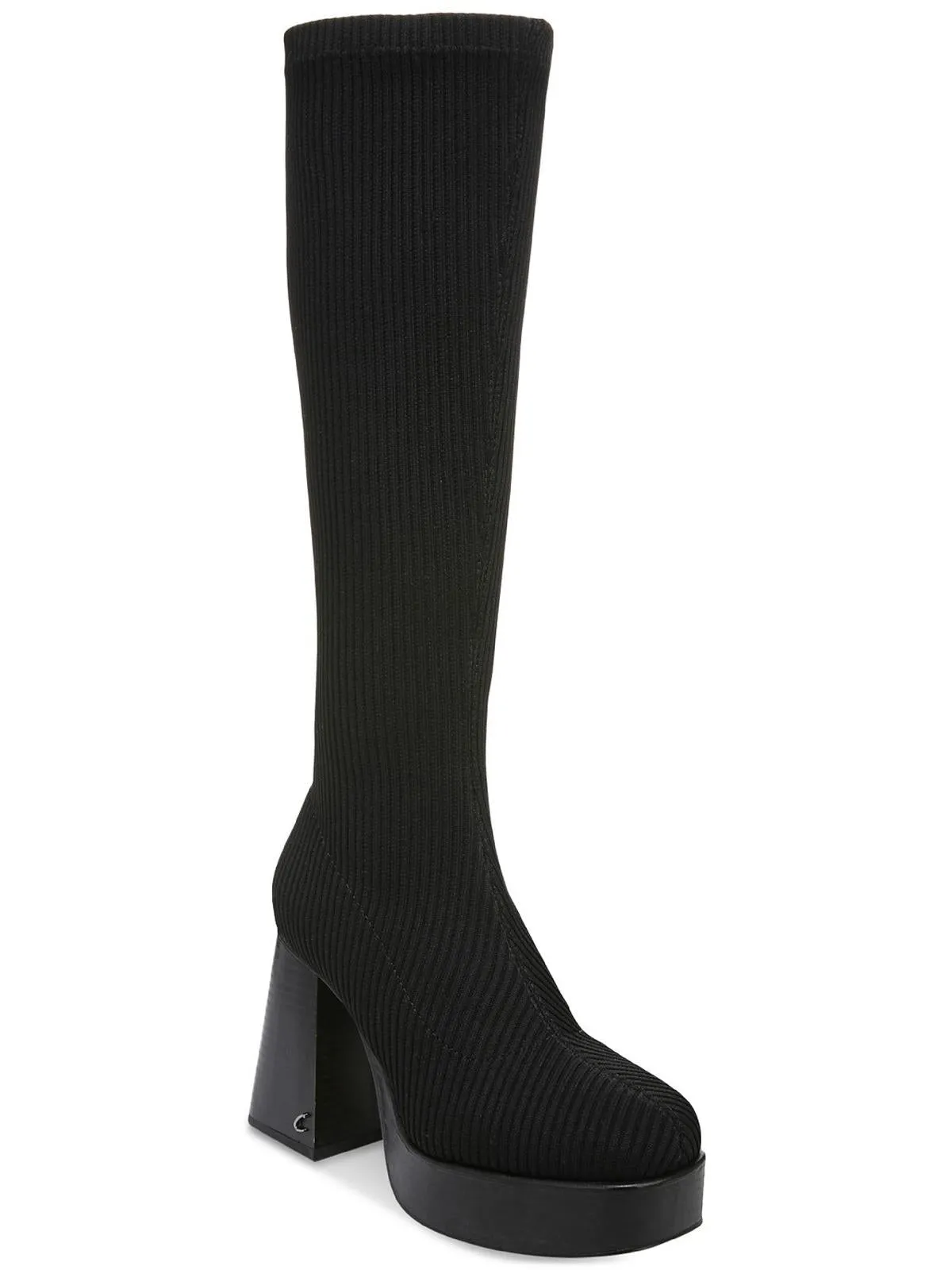 Simone Womens Pull On Block Heel Knee-High Boots