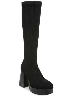 Simone Womens Pull On Block Heel Knee-High Boots