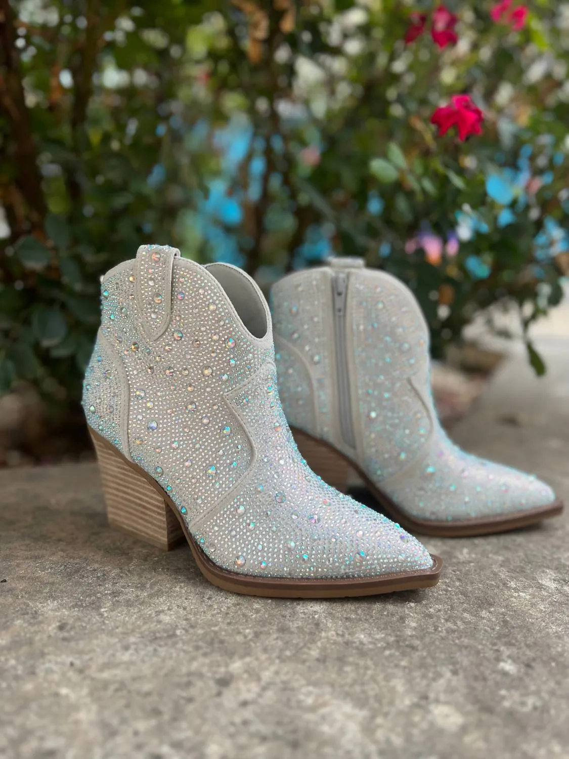 Stroke Of Midnight Rhinestone Booties In Silver