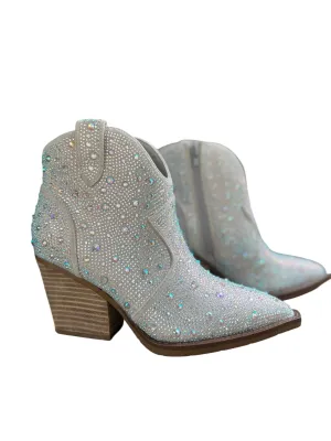 Stroke Of Midnight Rhinestone Booties In Silver