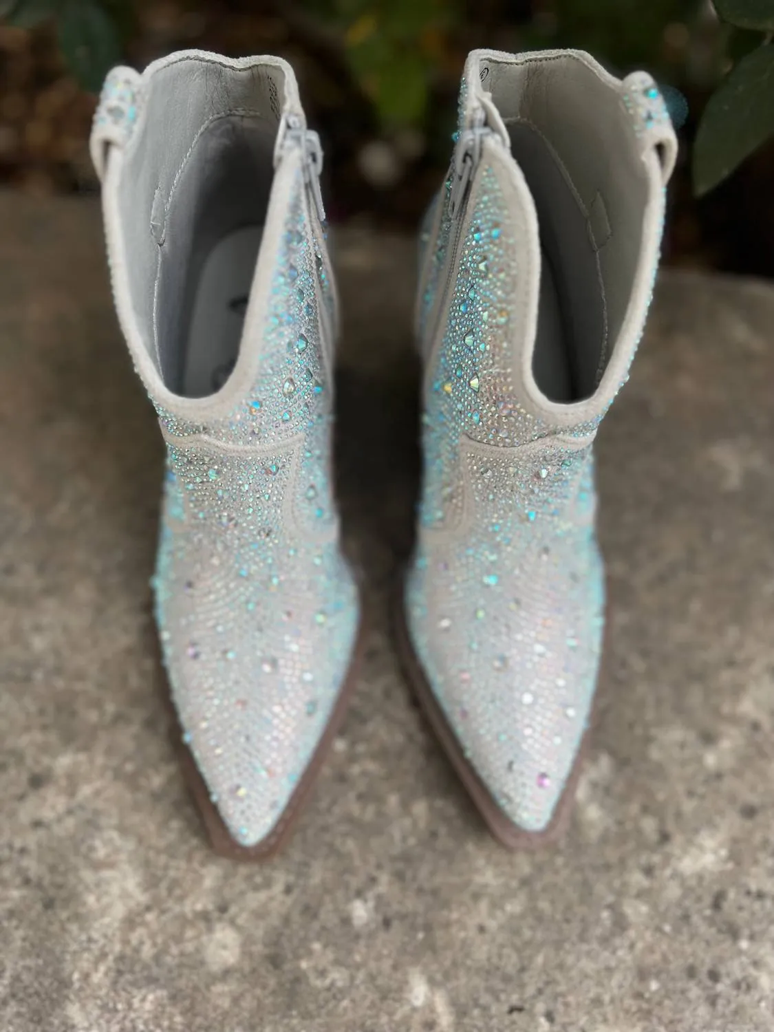 Stroke Of Midnight Rhinestone Booties In Silver