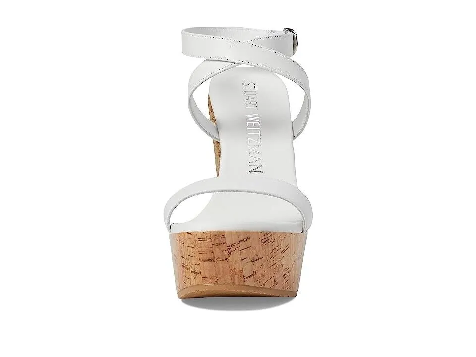 Stuart Weitzman 5050 Sandals Women's US 9.5 White Ankle Strap Wedge Heel KHD826
