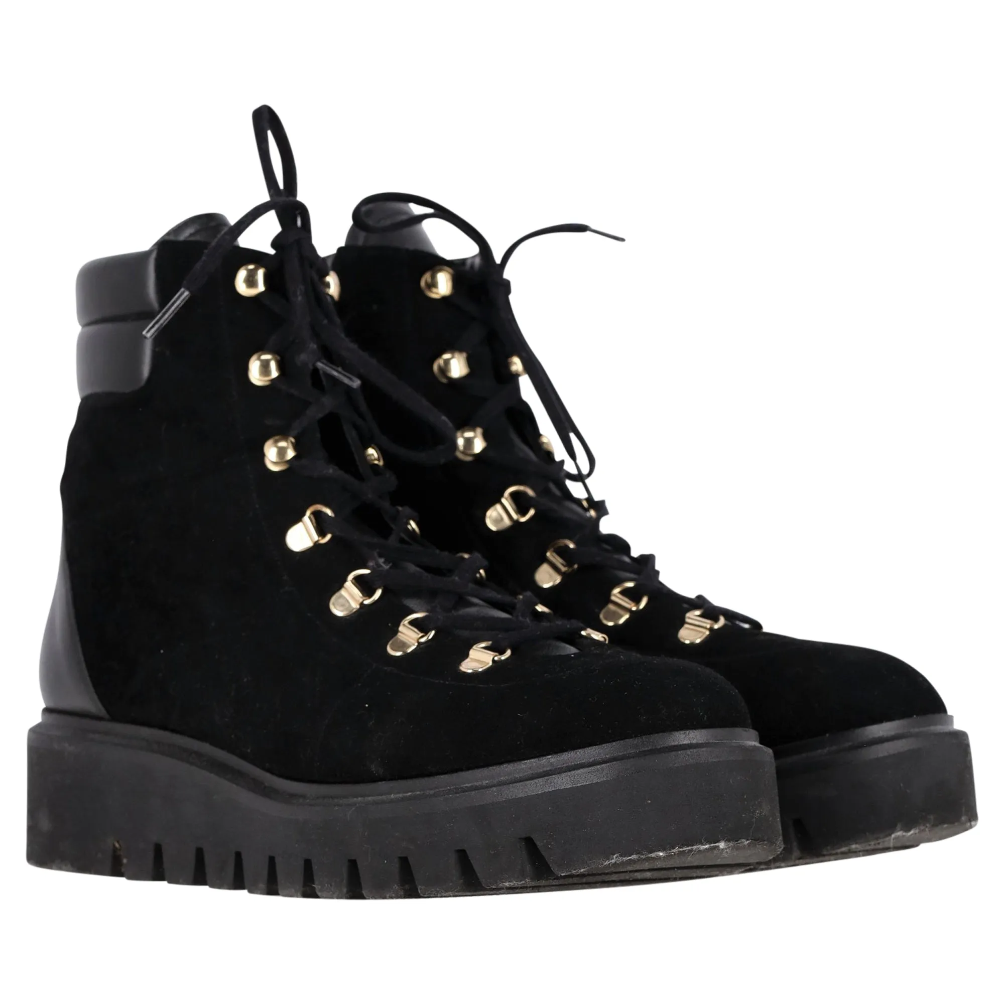 Stuart Weitzman Chalet Hiking Boots in Black Suede