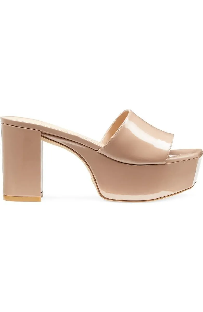 Stuart Weitzman Squarehigh Platform 95 Slide Women's 10 Fawn Heel Sandal FZP238 (Fawn,10)