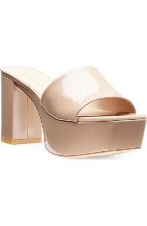 Stuart Weitzman Squarehigh Platform 95 Slide Women's 10 Fawn Heel Sandal FZP238 (Fawn,10)