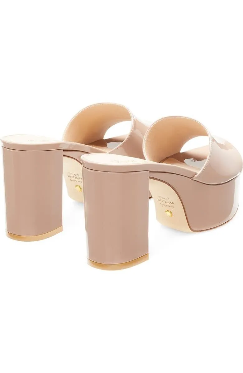 Stuart Weitzman Squarehigh Platform 95 Slide Women's 10 Fawn Heel Sandal FZP238 (Fawn,10)