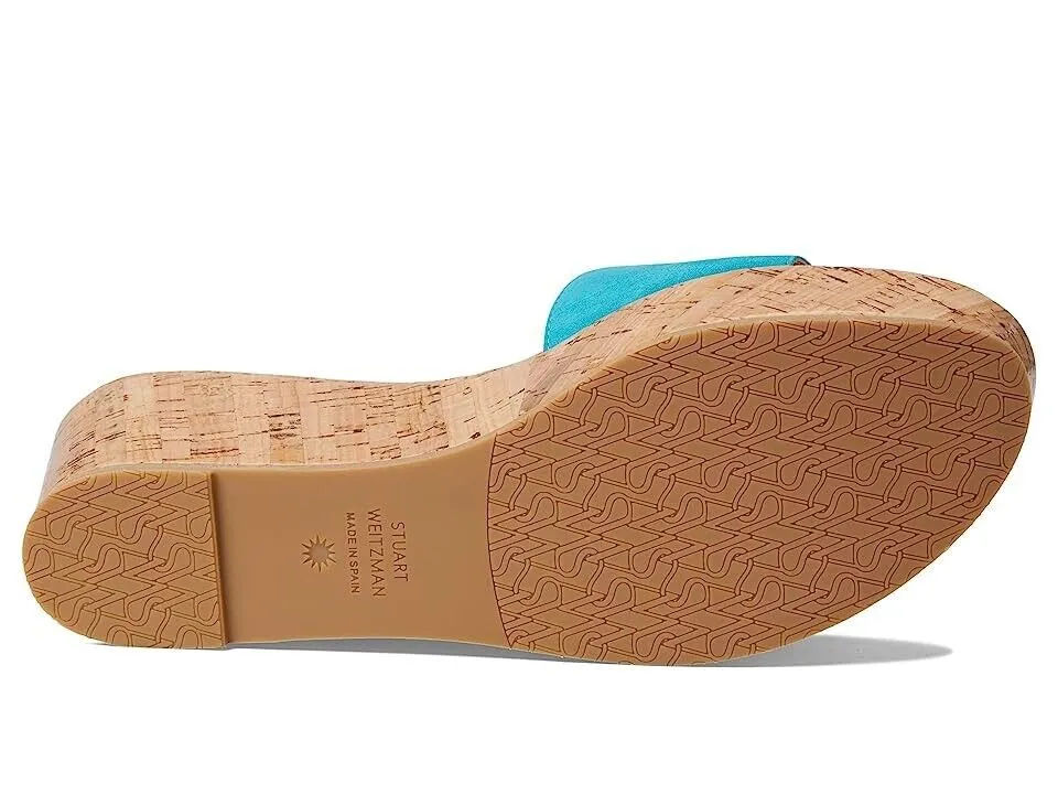 Stuart Weitzman Summer Sandals Women's US 10.5 Blue Leather Wedge Heel KHD822