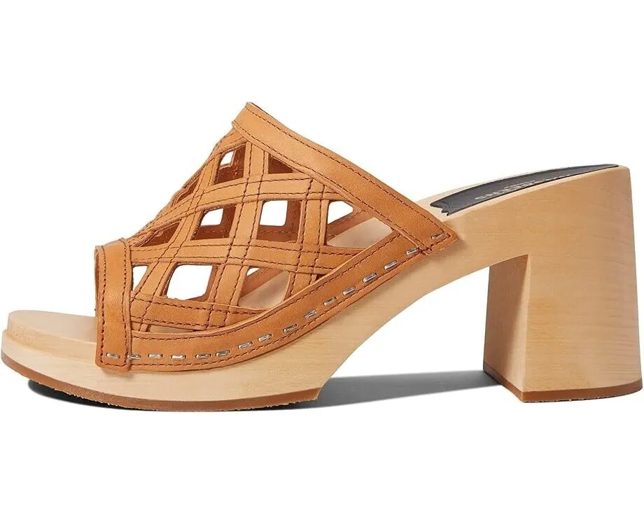 Swedish Hasbeens Basket Clog Women's 7 Brown Leather Slip-On Block Heel KHD350