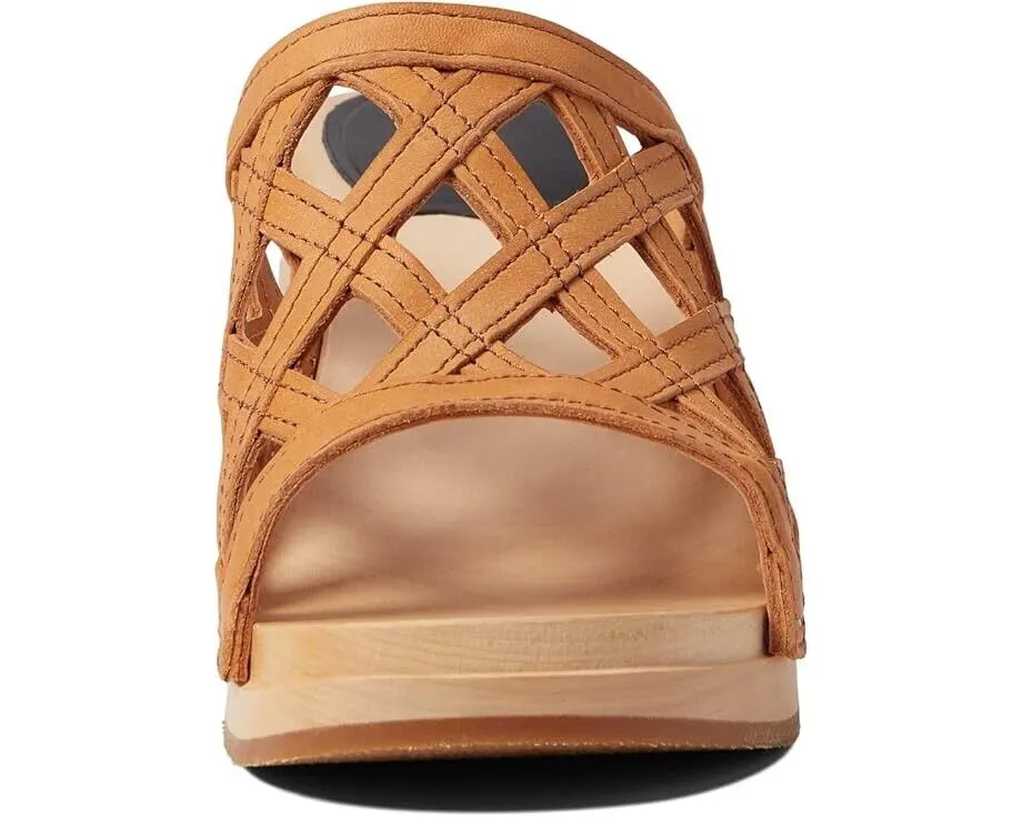 Swedish Hasbeens Basket Clog Women's 7 Brown Leather Slip-On Block Heel KHD350