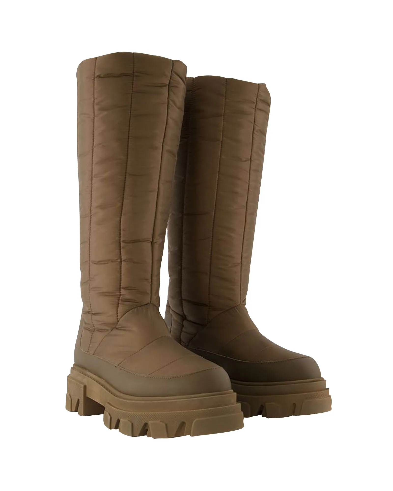 Tall Puffer Boots in Khaki Poly