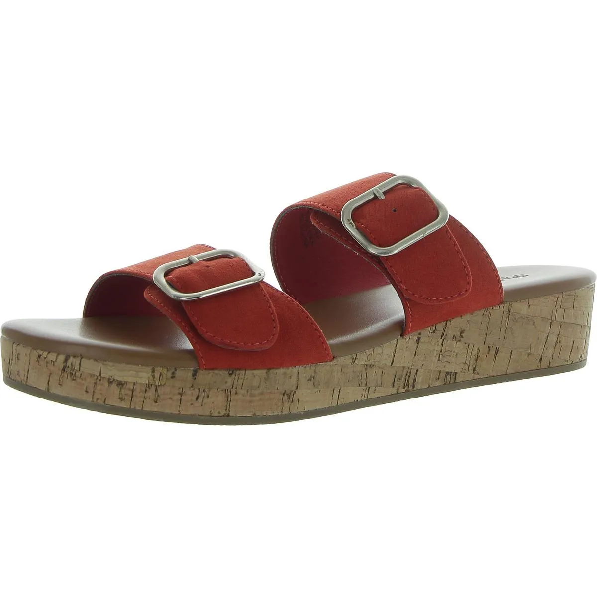 Temppestt Womens Open Toe Double Buckl Slide Sandals