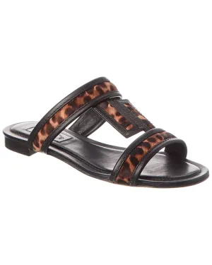 TODs Double T Strap Haircalf & Leather Sandal