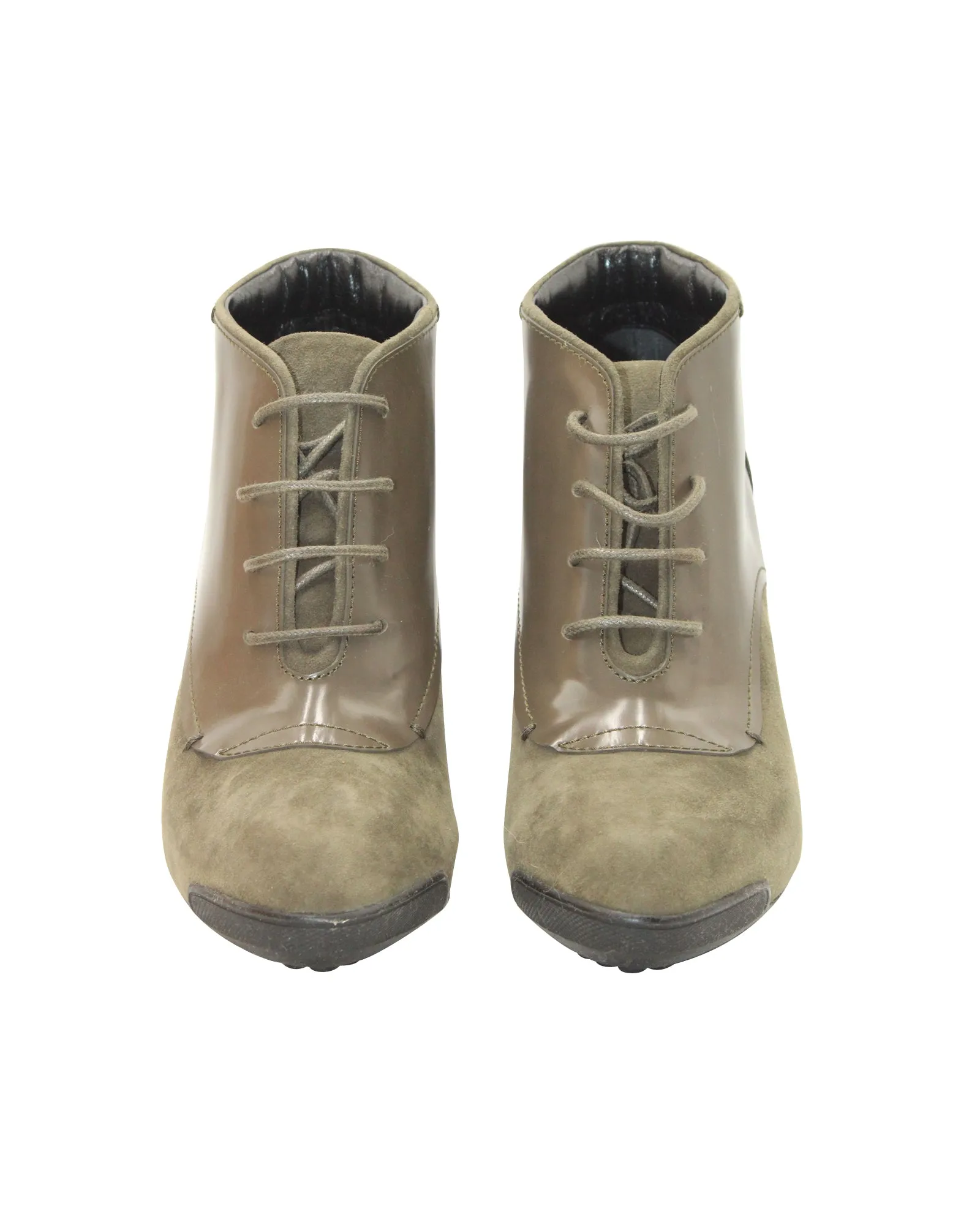 Tod's Lace-Up High Heel Boots in Olive Suede and Leather