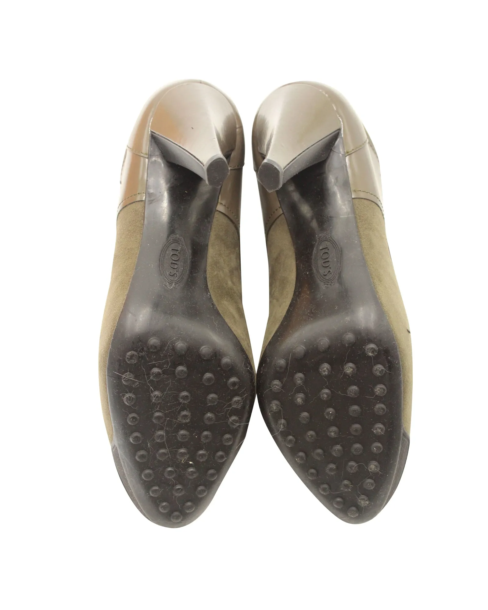 Tod's Lace-Up High Heel Boots in Olive Suede and Leather