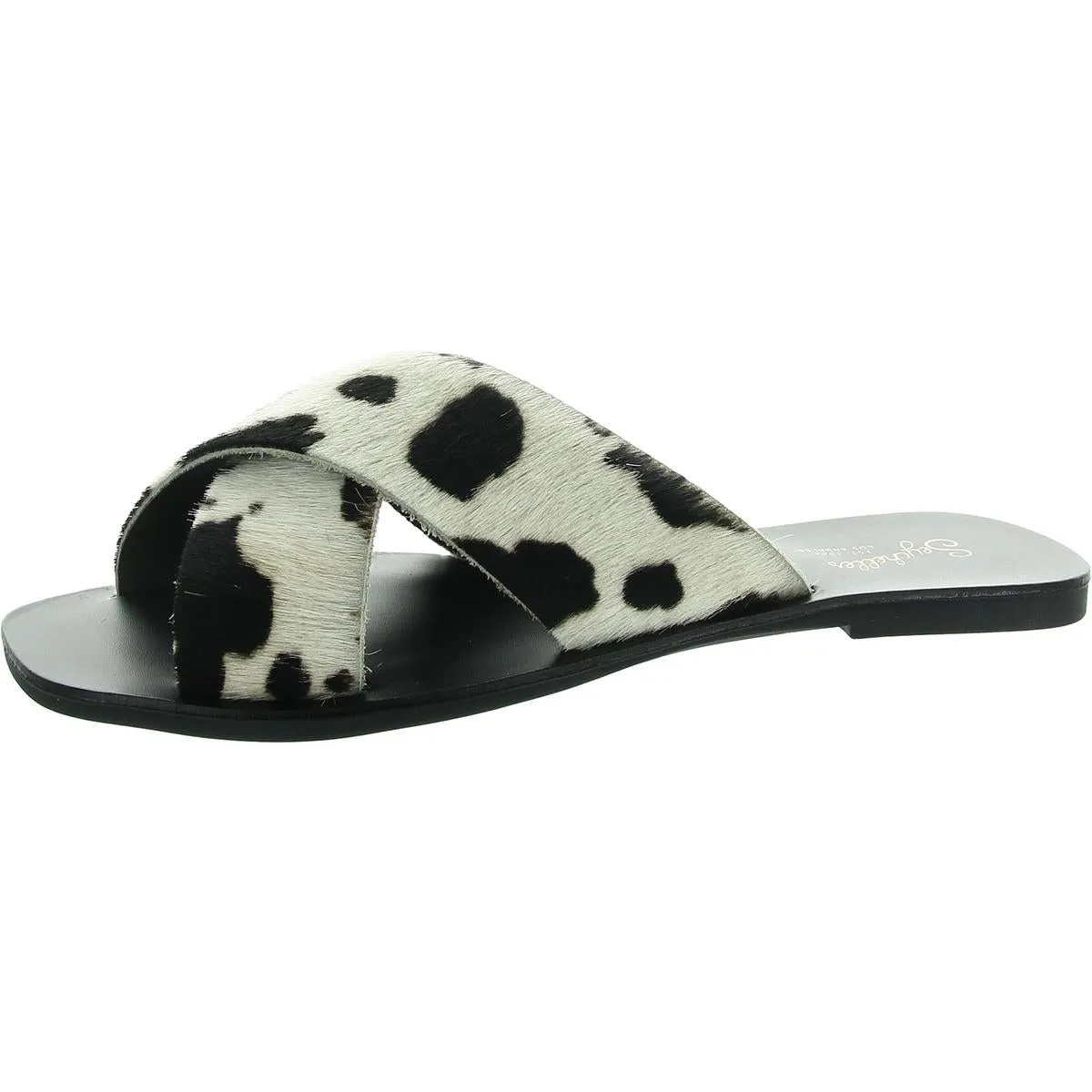 Total Relaxation Womens Animal Print Calf Hair Slide Sandals