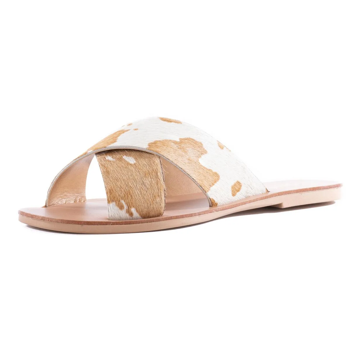 Total Relaxation Womens Animal Print Calf Hair Slide Sandals