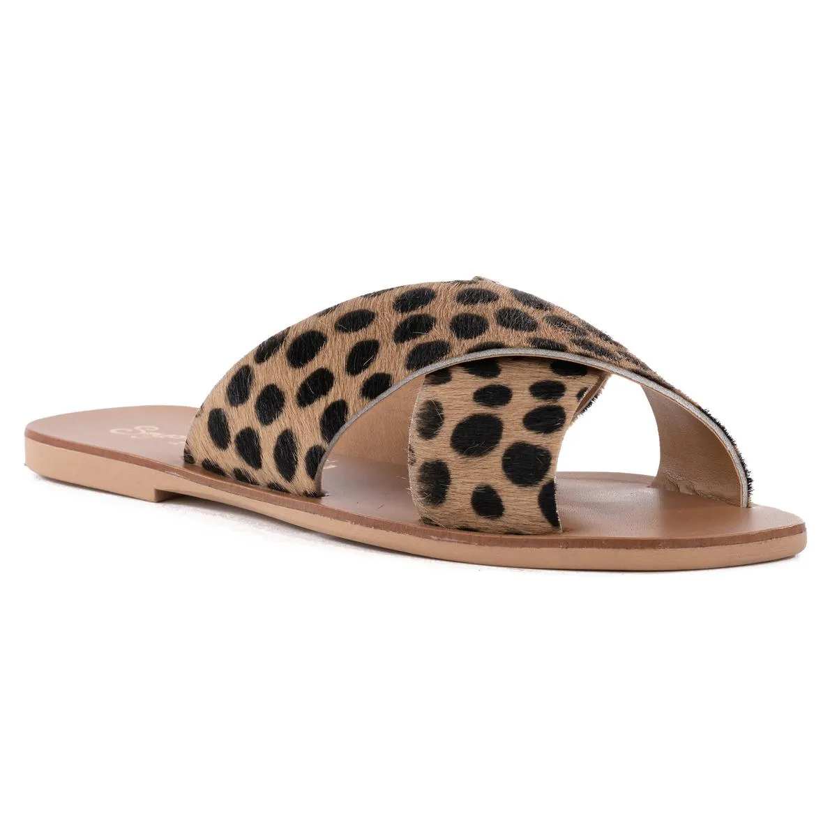 Total Relaxation Womens Animal Print Calf Hair Slide Sandals