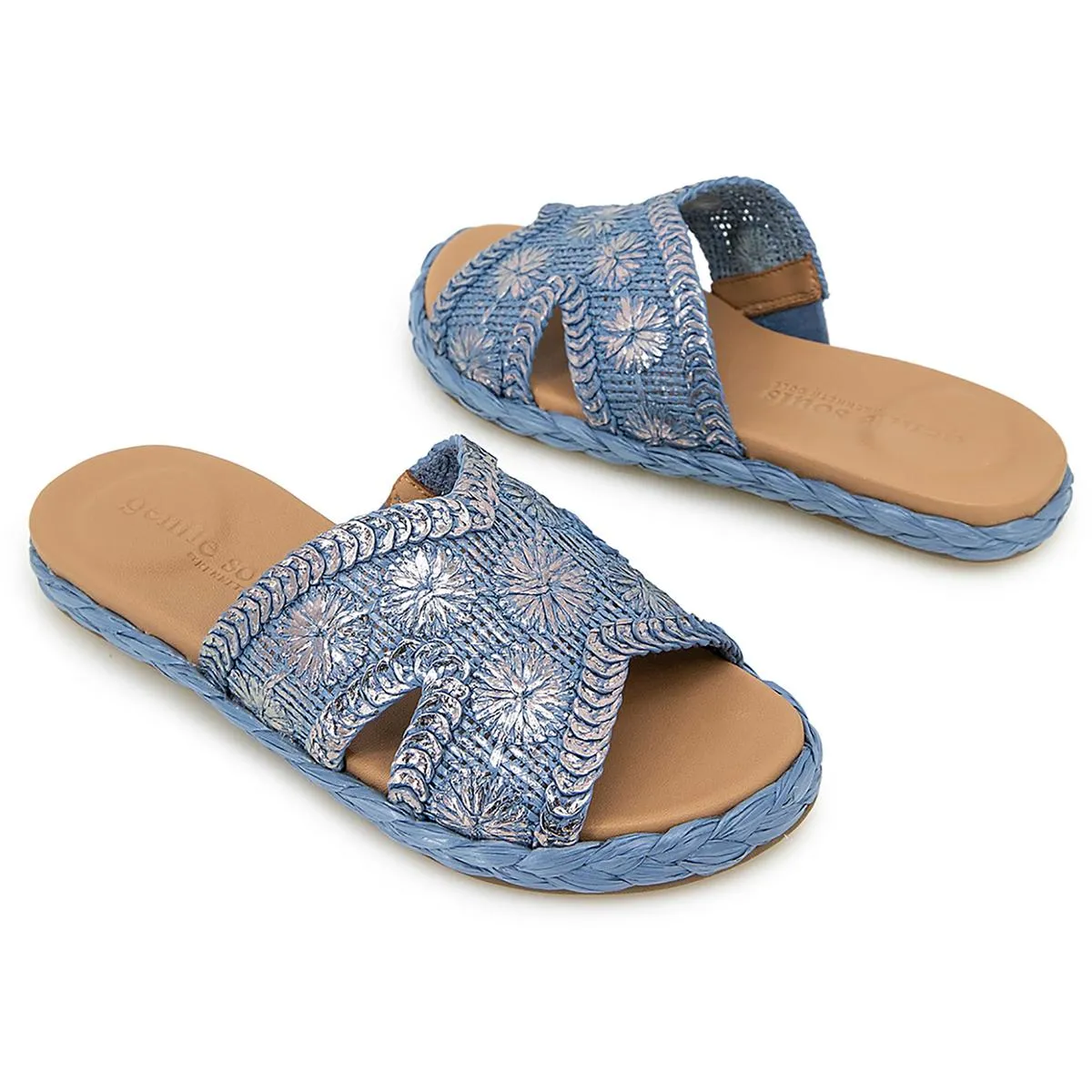 TRISTAN WOVEN Womens Embroidered Manmade Slide Sandals
