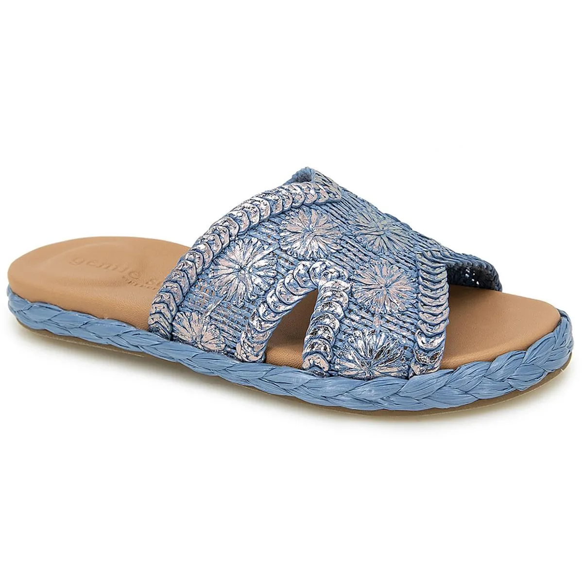 TRISTAN WOVEN Womens Embroidered Manmade Slide Sandals