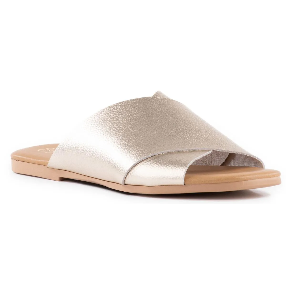 Upper Echelon Womens Criss-Cross Leather Slide Sandals