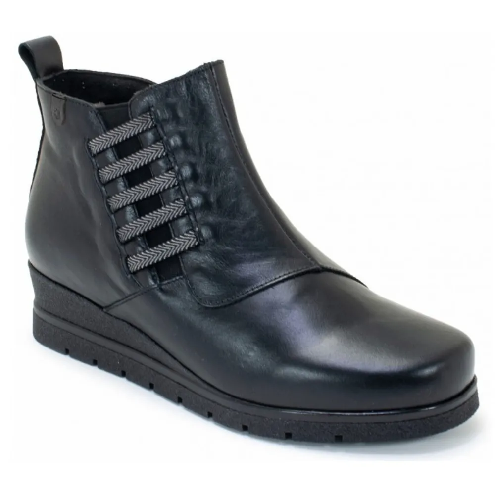 Valeria's Megan Black Leather Wedge Bootie (Women's)