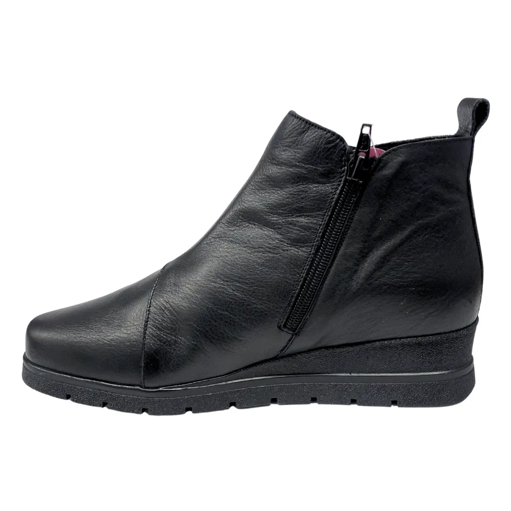 Valeria's Megan Black Leather Wedge Bootie (Women's)