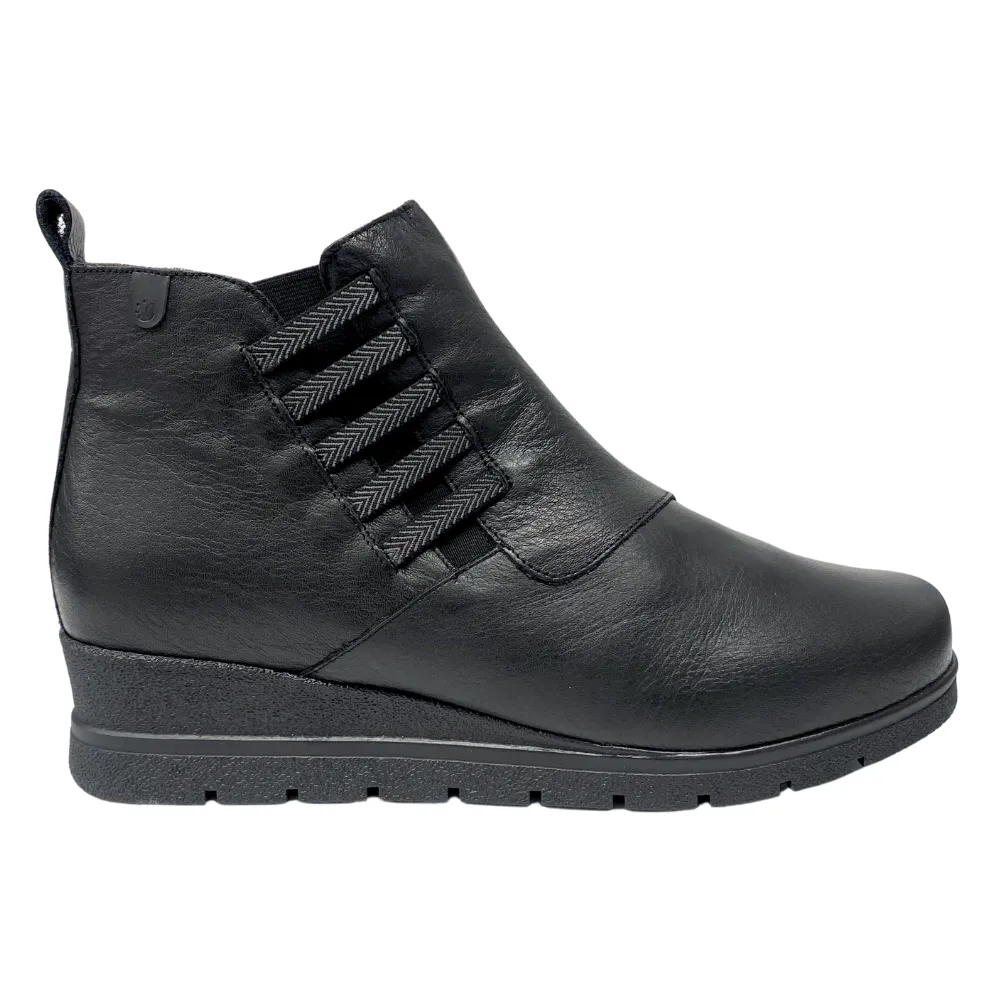 Valeria's Megan Black Leather Wedge Bootie (Women's)
